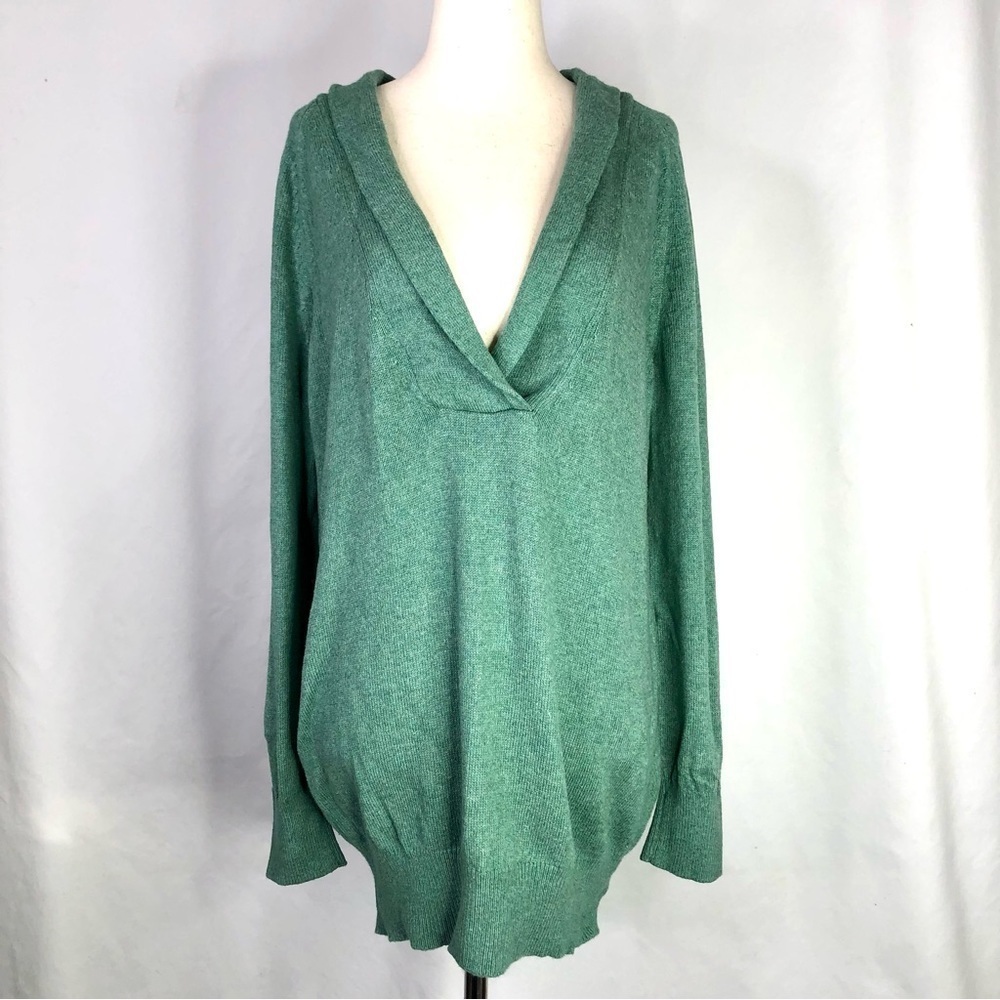 Lands' End sweater v-neck shawl collar wool cotton blend seafoam sage green M